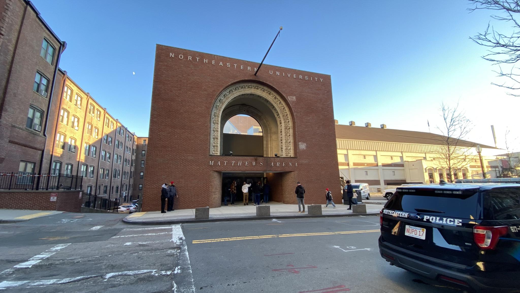 A photo of the entrance arch of Matthews Arena