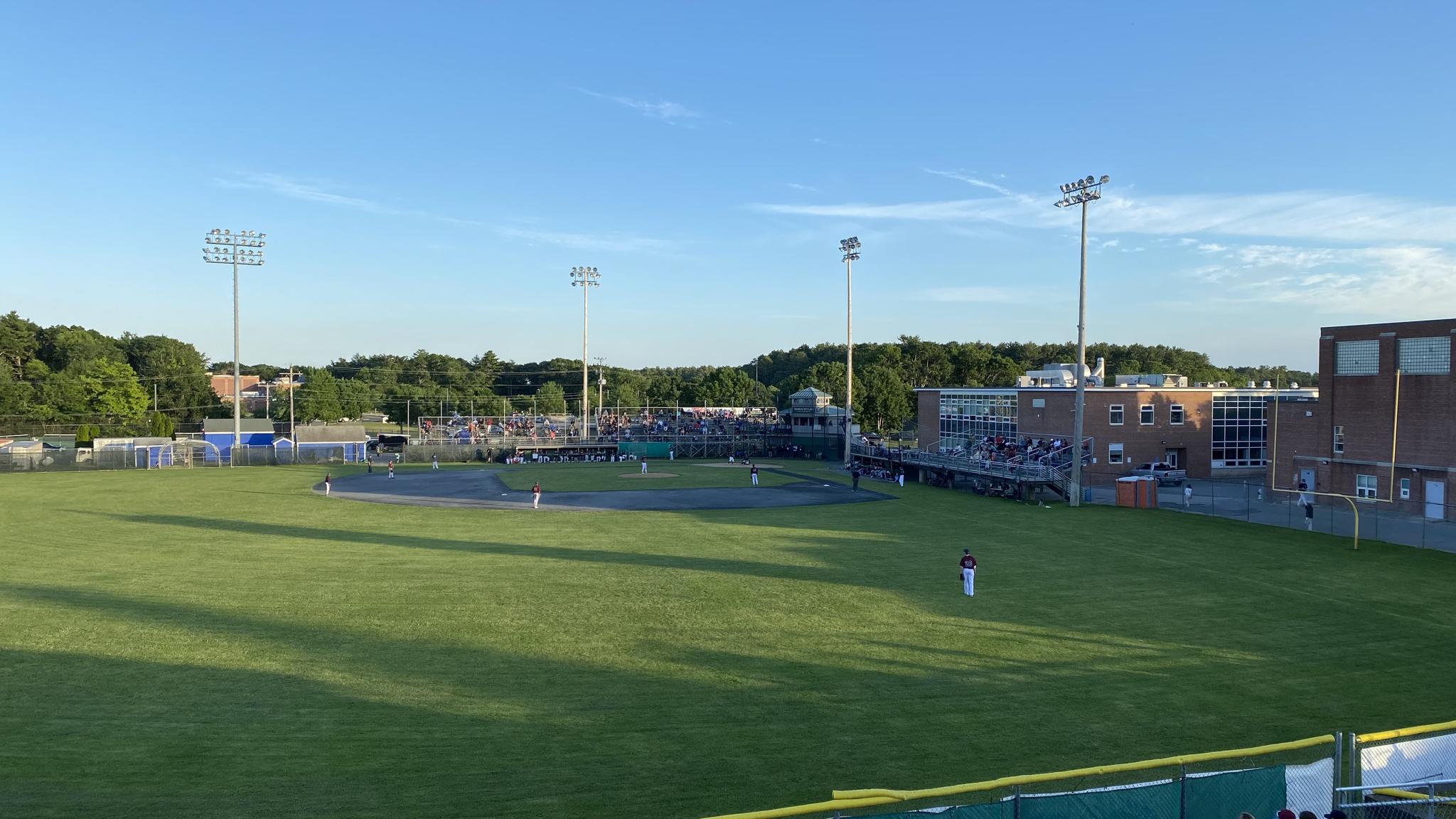 A photo of Clem Spillane Field from 2022. Since then, massive renovations have taken place; notably, the bleachers on the third base (right) side of this photo have been removed.