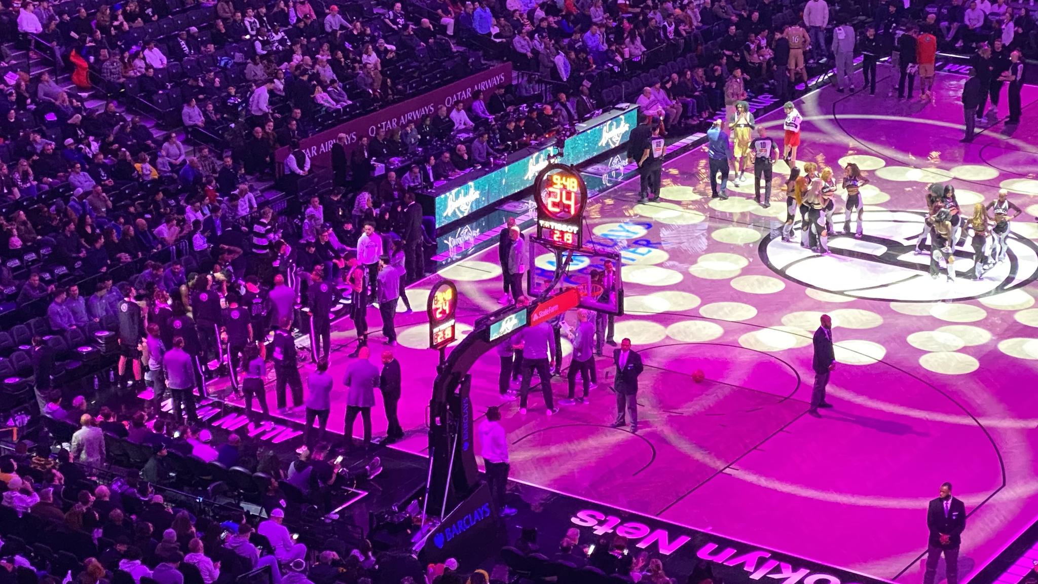 An image of the shot clock, which features a secondary clock for timeouts