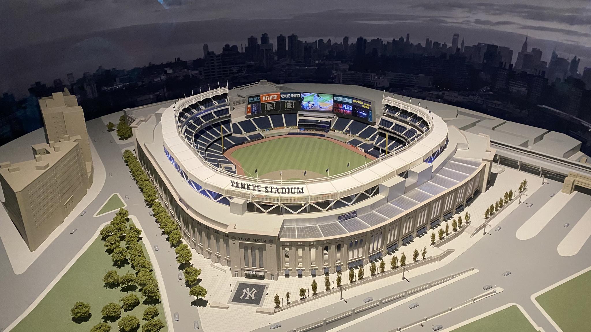 An image of a small model of Yankee Stadium