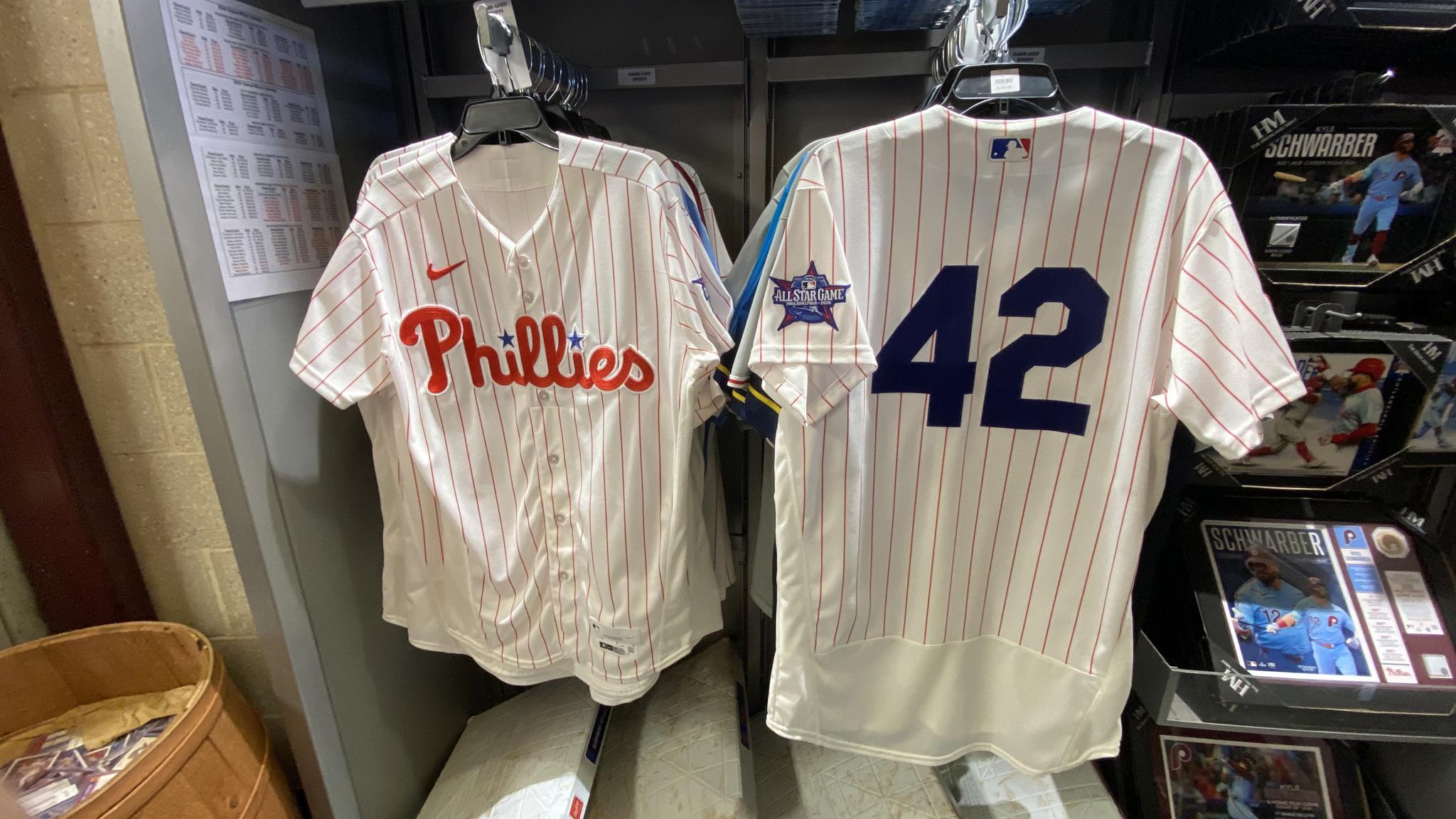 An image of two Phillies Jerseys