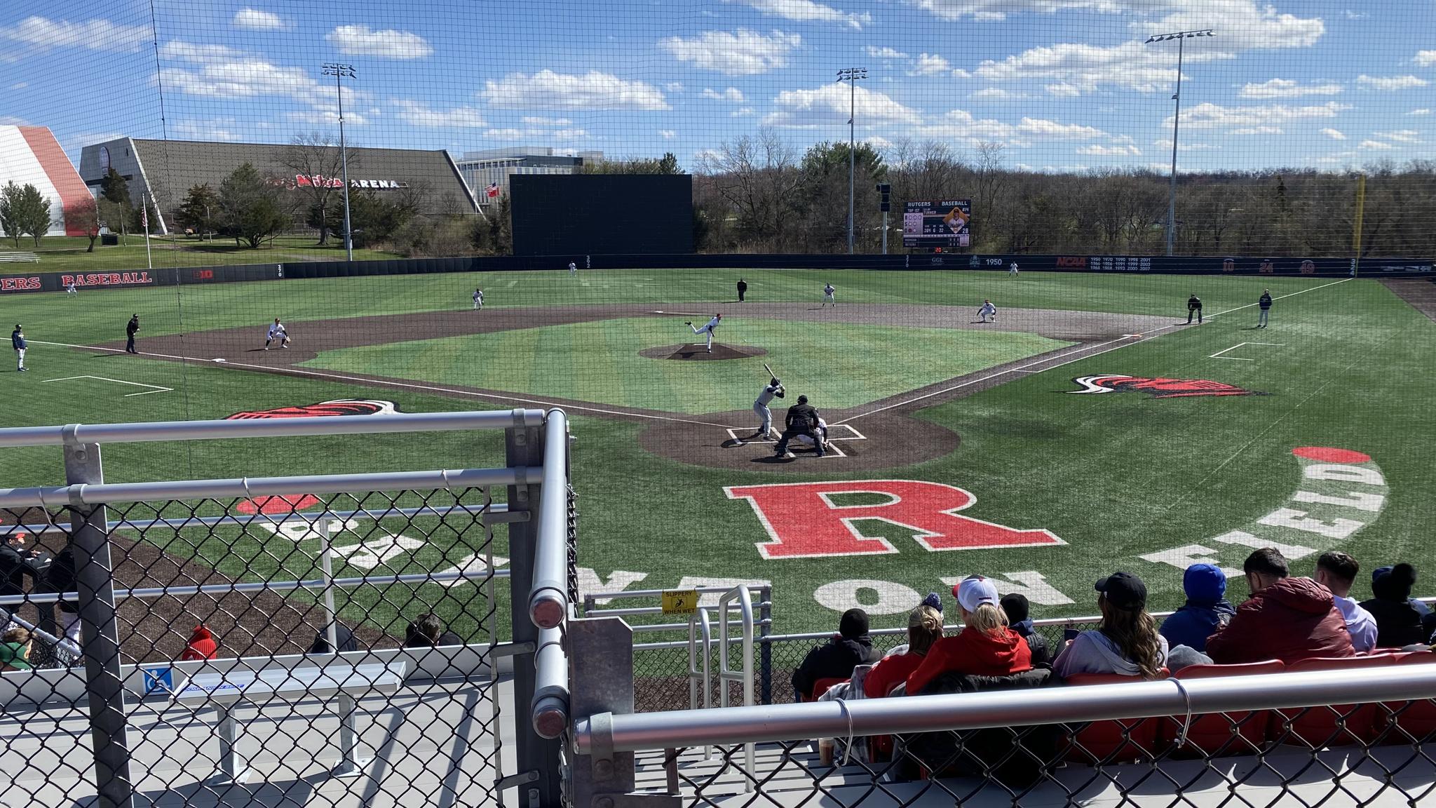 An image of a pitch being thrown at a Rutgers baseball game