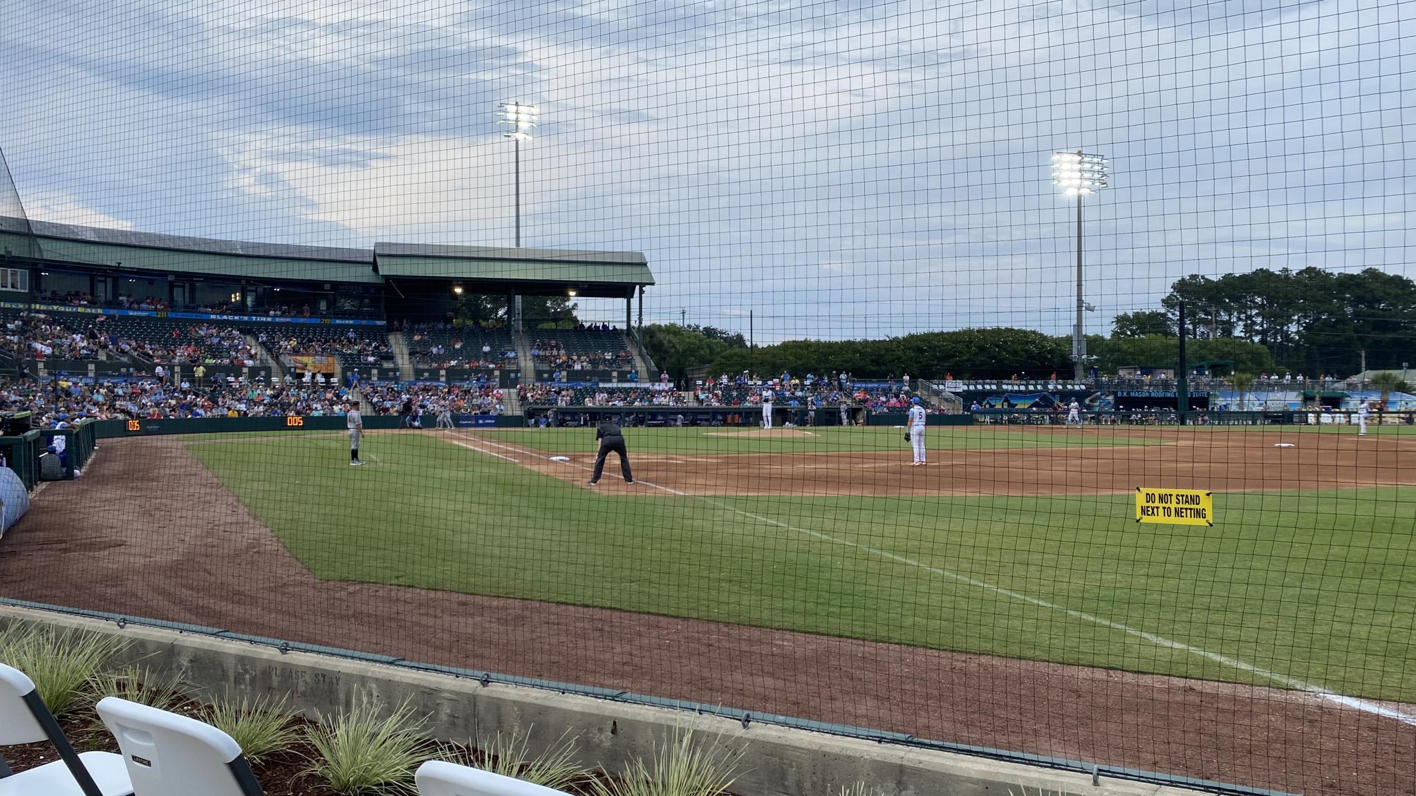 A photo of Pelicans Ballpark from the right field picnic area